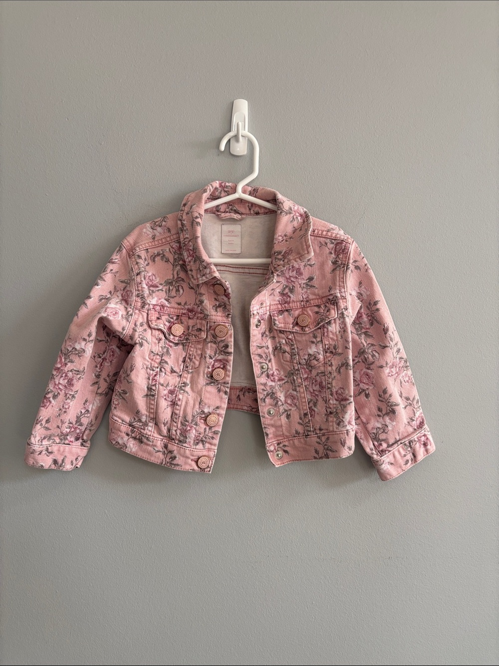 Gap x Love Shack Fancy Girls 4 Toddler Floral Pink Icon Denim Jacket Coat